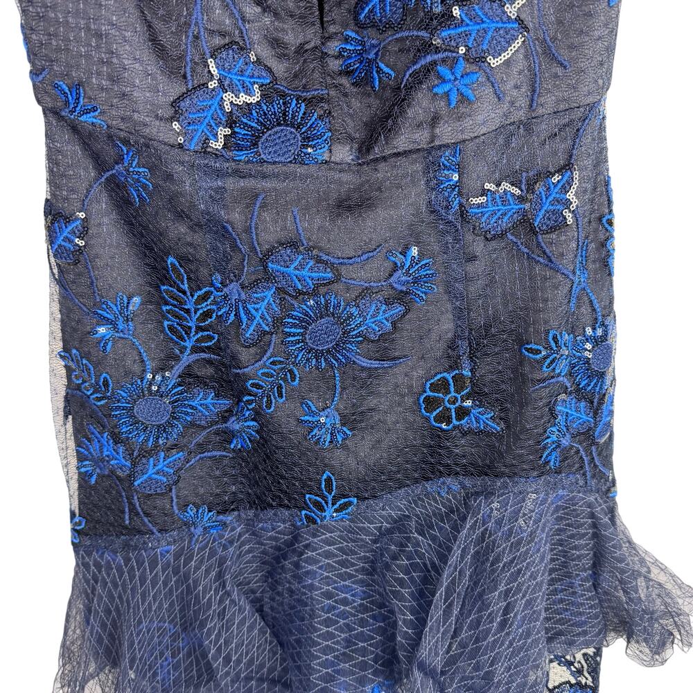 ALICE MCCALL Mystery Dress Gown Off Shoulder Ruffle Navy Ocean Blue US 4 - Picture 7 of 10